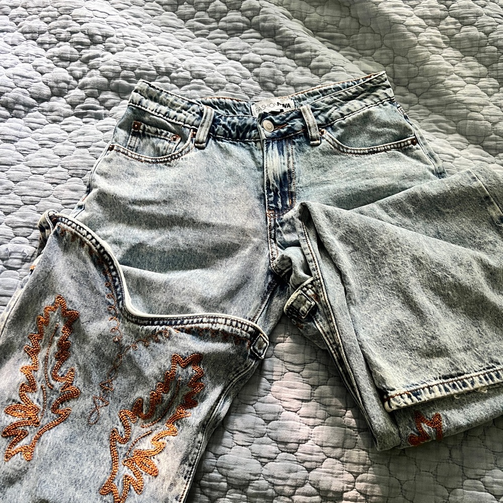 Fashion Nova Light Blue Embroidered Jeans